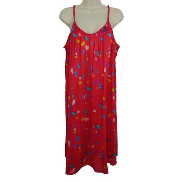VTG Vanity Fair Womens Medium Red Spaghetti Strap Paint Stroke Nightgown Dress - Picture 1 of 8